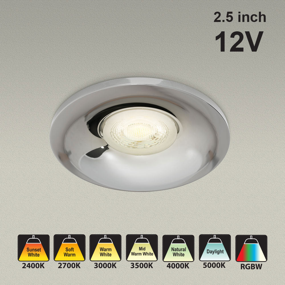 VBD-MTR-4C Low Voltage IC Rated Recessed LED Light Fixture, 2.5 inch Round Chrome, mr16 fixture, gekpower