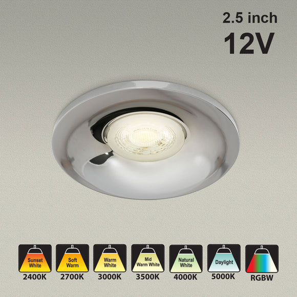 VBD-MTR-4C Low Voltage IC Rated Recessed LED Light Fixture, 2.5 inch Round Chrome, mr16 fixture, gekpower
