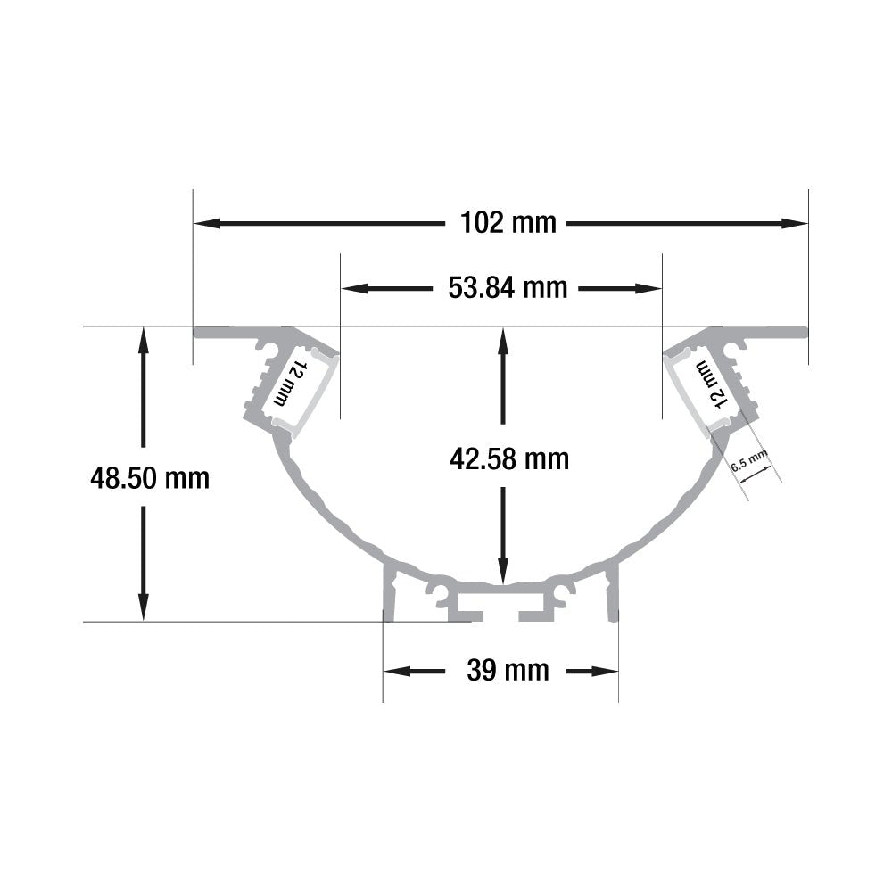 Diffuser Linear Aluminum LED Channel for LED Strips 2Meters(6.5ft) VBD-CH-WC5-2