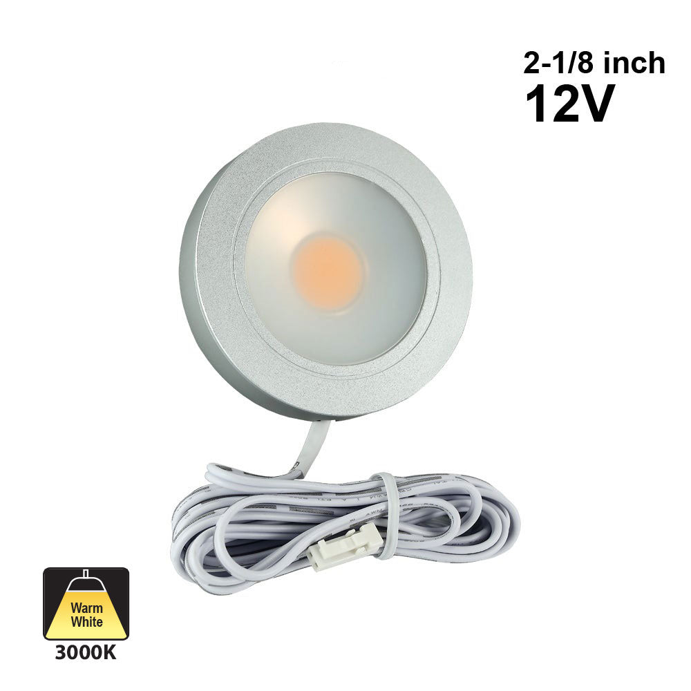 Round LED Retrofit Cabinet Puck Light, 12V 3.5W 3000K(Warm White) Silver Grey - GekPower