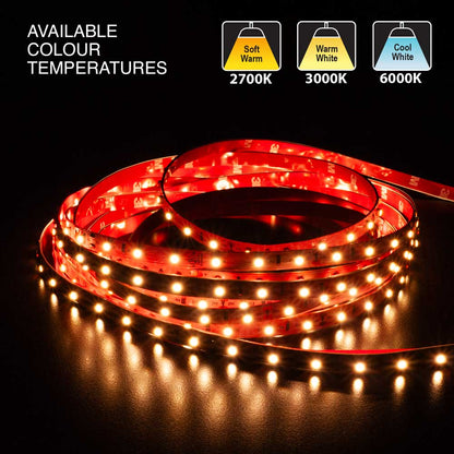 10M(32.8ft) Indoor LED Strip Light 3528, 24V 1.5(w/ft) 126-144(Lm/ft) 60(LEDs/m) CCT(2.7K, 3K, 6K), gekpower