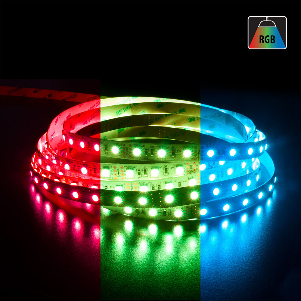 5M(16.4ft) Indoor LED Strip 5050, 12V 4.5(w/ft) 60(LEDs/m) 2600-3000MCD RGB - GekPower