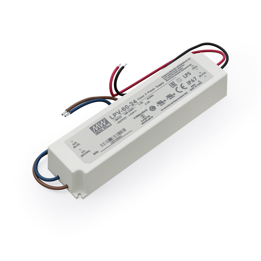 Mean Well LPV-60-24 Non-Dimmable LED Driver, 24V 2.5A 60W - GekPower