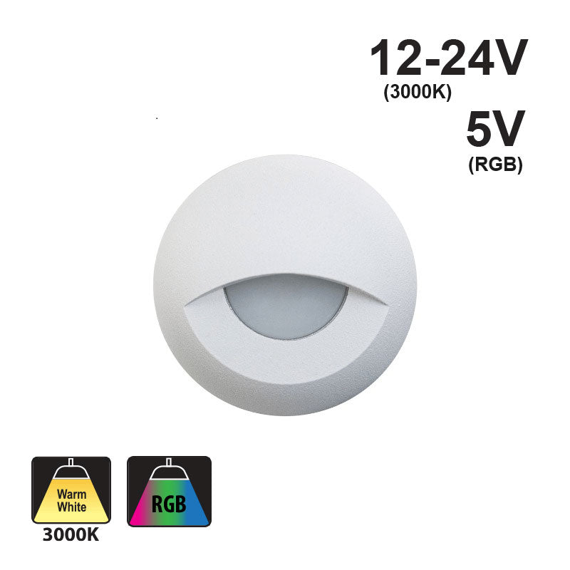 Round Outdoor Dimmable LED Step Light/ Pathway Light Eyelid Trim White TYPE2 CCT(3000K, RGB)