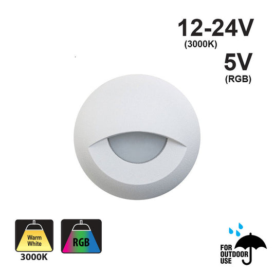 Round Outdoor Dimmable LED Step Light/ Pathway Light Eyelid Trim White TYPE2 3000K, RGB