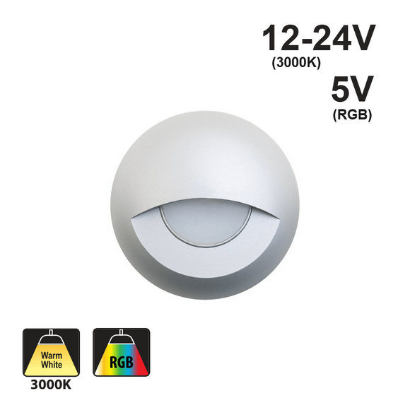 Round LED Step Light/ Pathway Light Eyelid Trim Silver Grey TYPE3 3000K(Warm White), gekpower