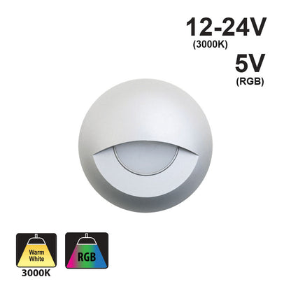 Round Outdoor Dimmable LED Step Light/ Pathway Light Eyelid Trim Silver Grey TYPE3 3000K, RGB