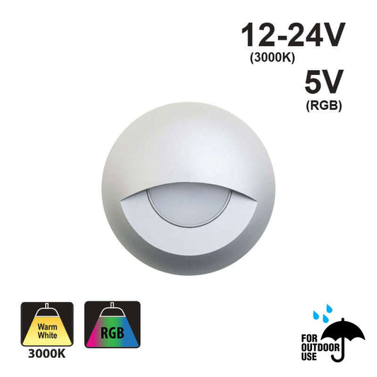 Round Outdoor Dimmable LED Step Light/ Pathway Light Eyelid Trim Silver Grey TYPE3 3000K, RGB