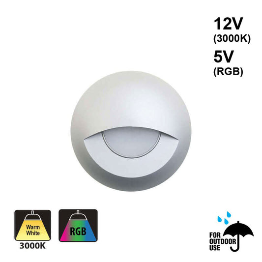 Round Outdoor Dimmable LED Step Light/ Pathway Light Eyelid Trim Silver Grey TYPE3 3000K, RGB