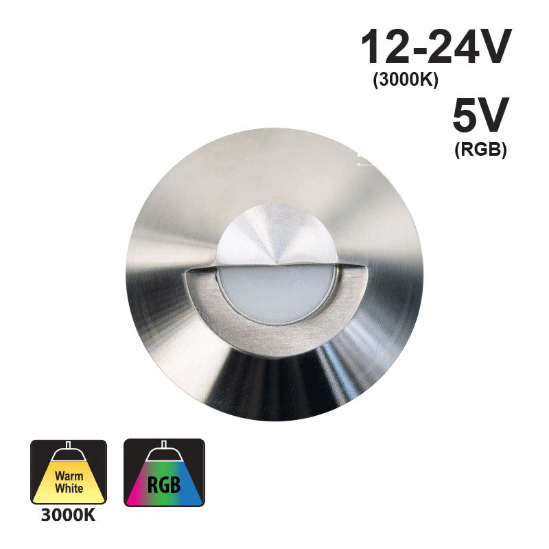 Round Outdoor Dimmable LED Step Light/ Pathway Light Flat Bevel Trim Stainless Steel TYPE4 CCT(3000K, RGB))