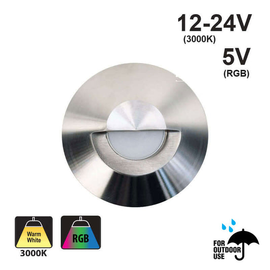Round Outdoor Dimmable LED Step Light/ Pathway Light Flat Bevel Trim Stainless Steel TYPE4 3000K, RGB