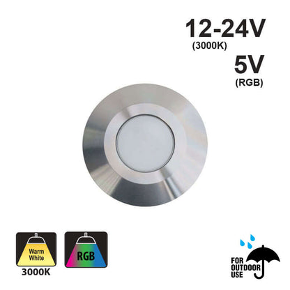 Round Outdoor Dimmable LED Step Light/ Pathway Light Flat Bevel Trim TYPE6 3000K, RGB