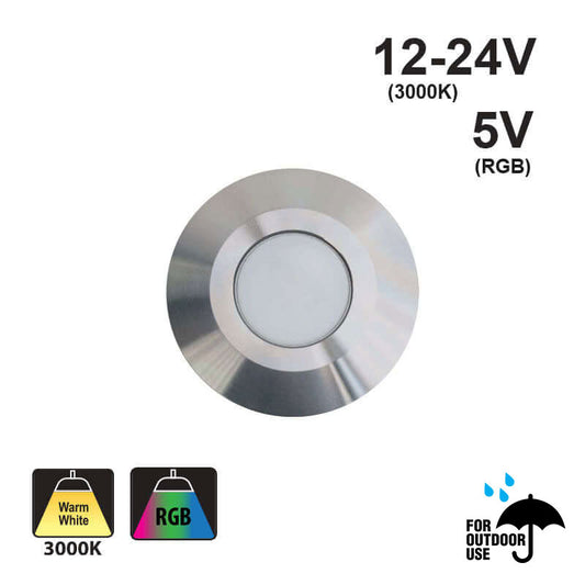 Round Outdoor Dimmable LED Step Light/ Pathway Light Flat Bevel Trim TYPE6 3000K, RGB