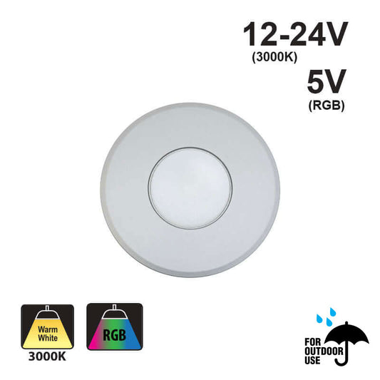 Round Outdoor Dimmable LED Step Light/ Pathway Light Flat Trim TYPE7 3000K, RGB