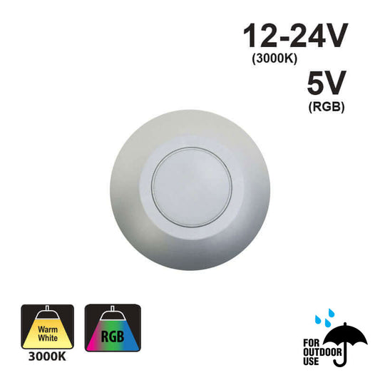 Round Outdoor Dimmable LED Step Light/ Pathway Light Flat Bevel Trim Silver TYPE8 3000K, RGB