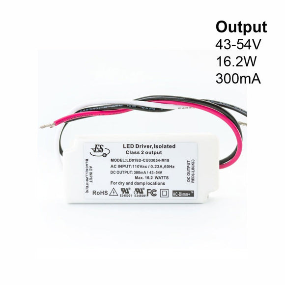 ES LD018D-CU03054-M18 Constant Current LED Driver, 300mA 43-54V 16.2W max, gekpower