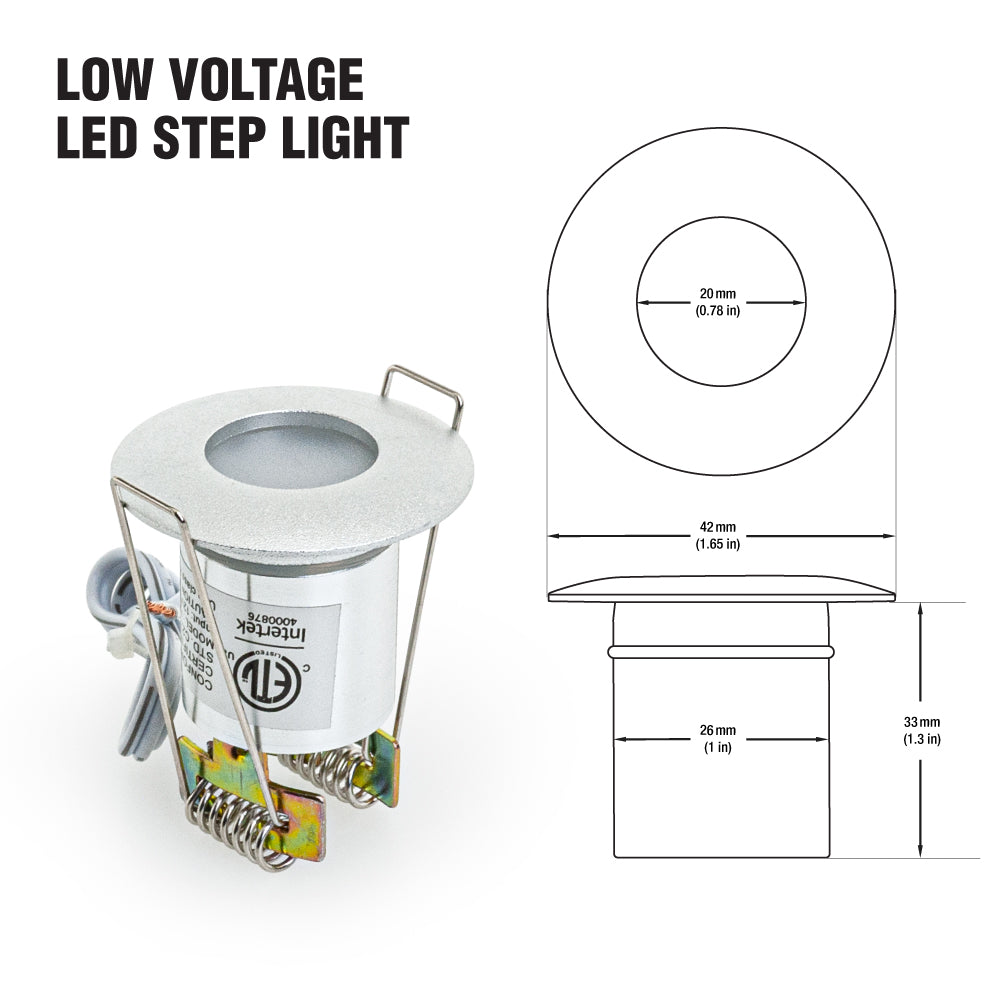 P105-SN-3000 Round Dimmable LED Step Light, 12V 0.6W 3000K(Warm White) Silver Grey, gekpower