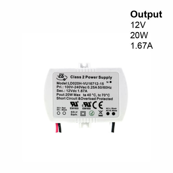 ES Constant Voltage LED Driver 12V 20W 1670mA LD020H-VU16712-15, gekpower