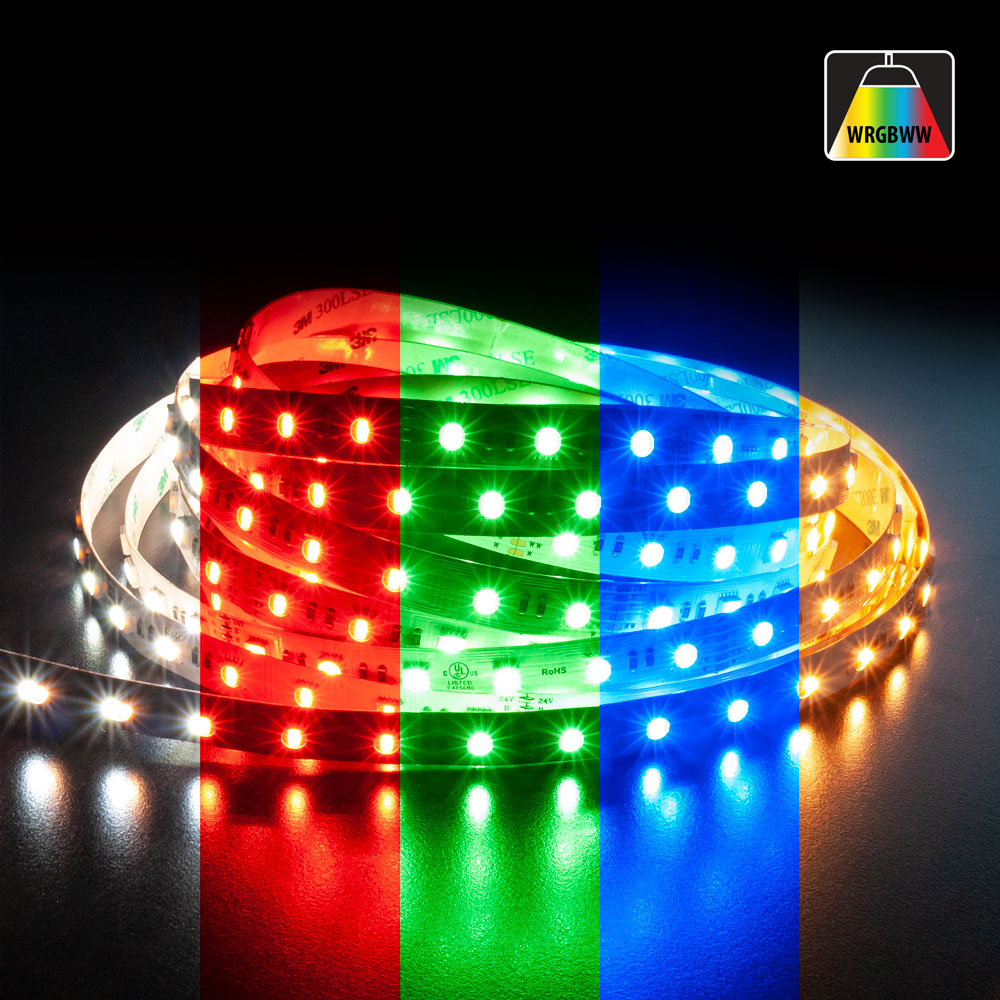 5M(16.4ft) Indoor LED Strip 5050, 24V 5.5(w/ft) 60(LEDs) 1600-2200MCD WRGBWW - GekPower