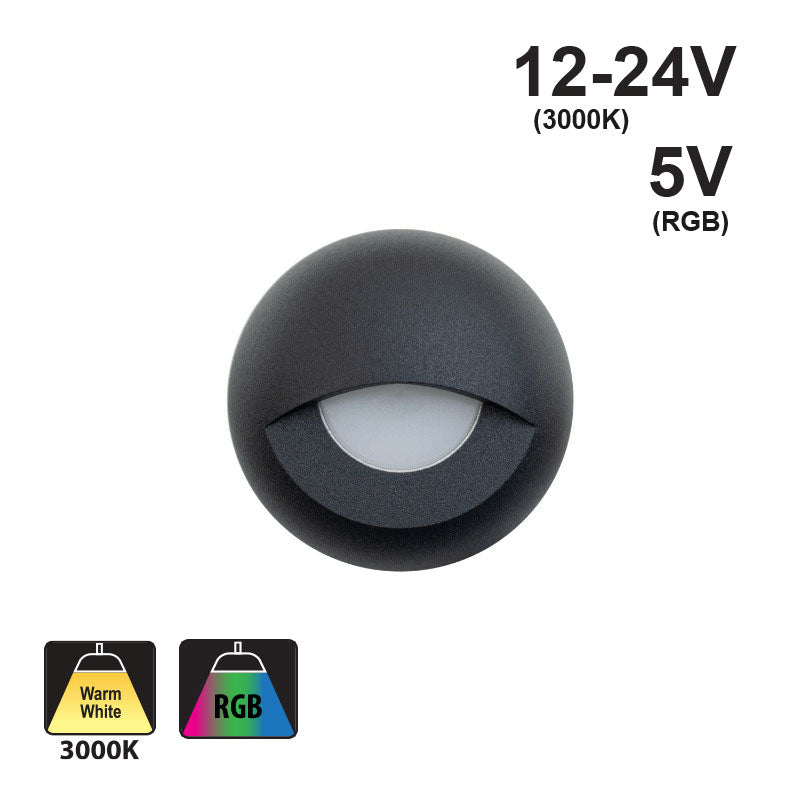 Round Outdoor Dimmable LED Step Light/ Pathway Light Eyelid Trim Black TYPE1 CCT(3000K, RGB)