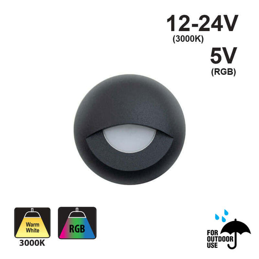 Round Outdoor Dimmable LED Step Light/ Pathway Light Eyelid Trim Black TYPE1 3000K, RGB