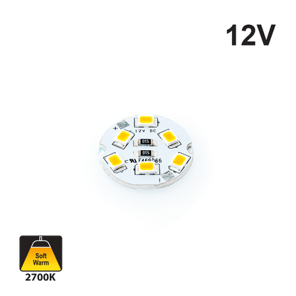 12V 6 SMD 2835 LED Flat Round PCB Dimmable Warm White (2700K), gekpower