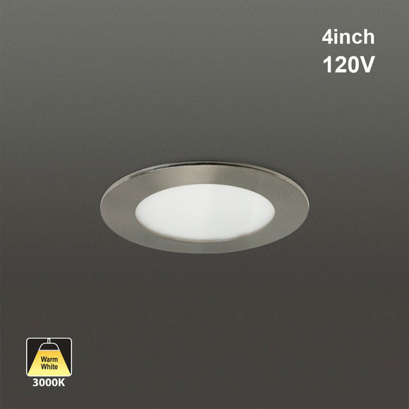 4 inch Flat Dimmable Recessed LED Panel Light, 120V 9W 3000K Brushed Nickel, gekpower