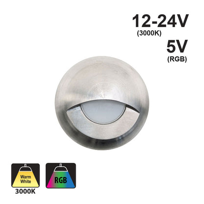 Round Outdoor Dimmable LED Step Light/ Pathway Light Eyelid Trim Stainless Steel TYPE9 3000K, RGB