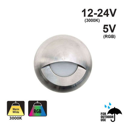 Round Outdoor Dimmable LED Step Light/ Pathway Light Eyelid Trim Stainless Steel TYPE9 3000K, RGB