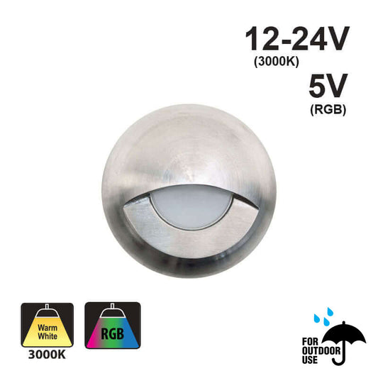 Round Outdoor Dimmable LED Step Light/ Pathway Light Eyelid Trim Stainless Steel TYPE9 3000K, RGB