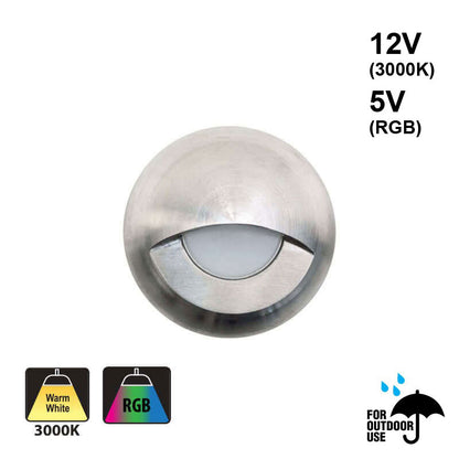 Round Outdoor Dimmable LED Step Light/ Pathway Light Eyelid Trim Stainless Steel TYPE9 3000K, RGB