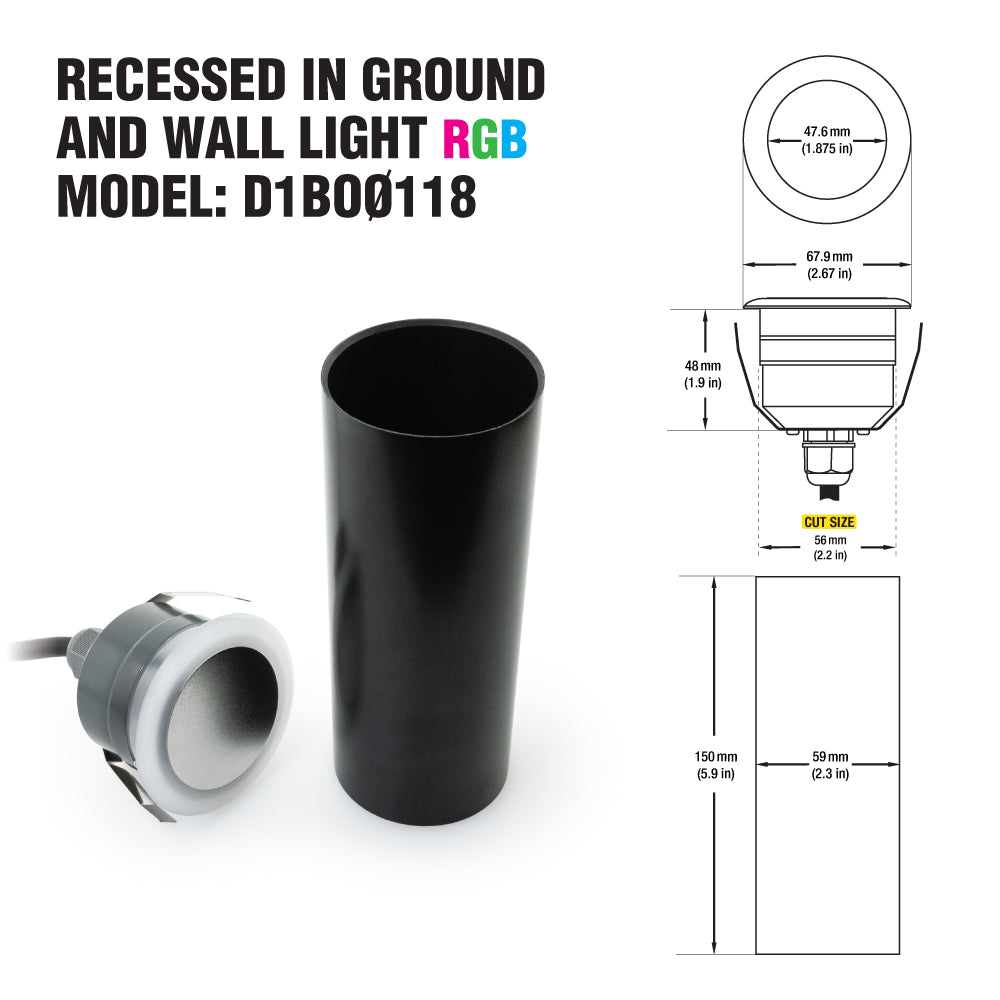 D1BO0118 Outdoor Round Recessed RGB Inground light, 24V 2.8W RGB