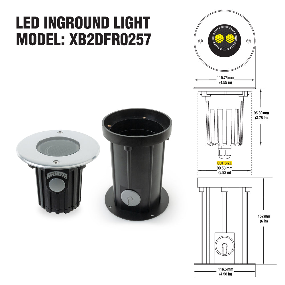 XB2DFR0257 Outdoor Round Adjustable Beam Direction Up Inground light, 24V 3.6W 3000K(Warm White)