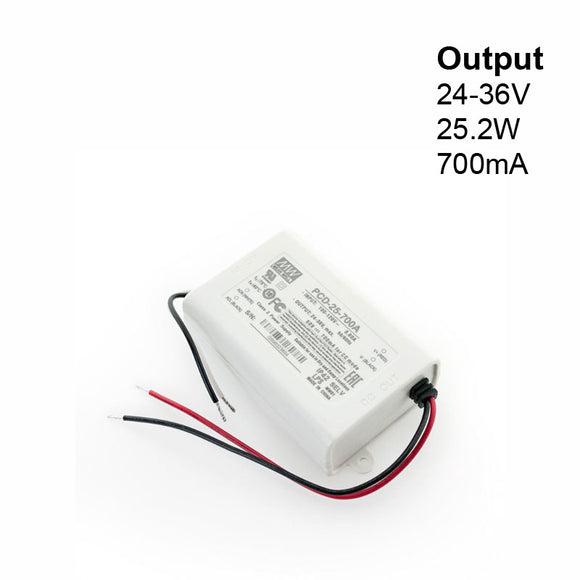 Mean Well PCD-25-700A Constant Current LED Driver, 700mA 24-36V 25W, gekpower