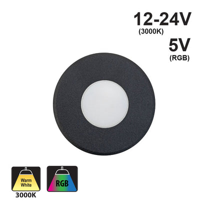 Round Outdoor Dimmable LED Step Light/ Pathway Light Flat Trim Black TYPE10 CCT(3000K, RGB)