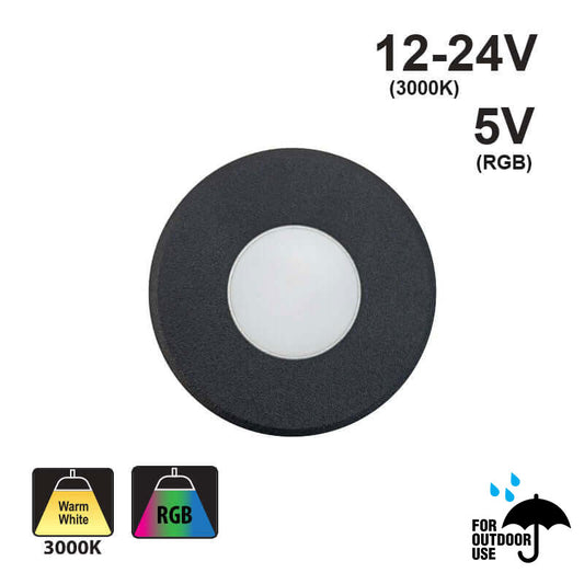 Round Outdoor Dimmable LED Step Light/ Pathway Light Flat Trim Black TYPE10 3000K, RGB