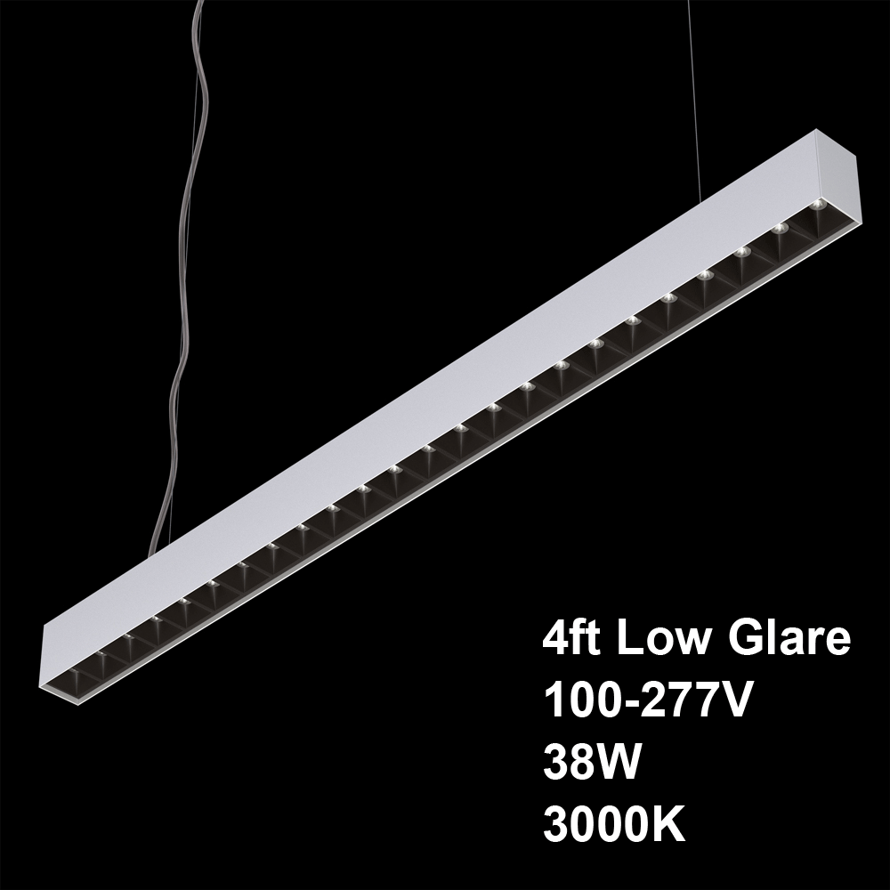 LED Low Glare Linear Suspension Light 4ft, 100-277V 38W 3000K(Warm White) White, Gekpower