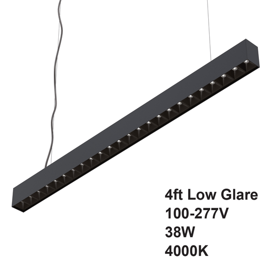 LED Low Glare Linear Suspension Light 4ft, 100-277V 38W 4000K(Natural White) Black