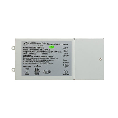 Metal Case Constant Voltage LED Driver 12V 5A 60W Enclosure Box HBL060-120-12-D, gekpower