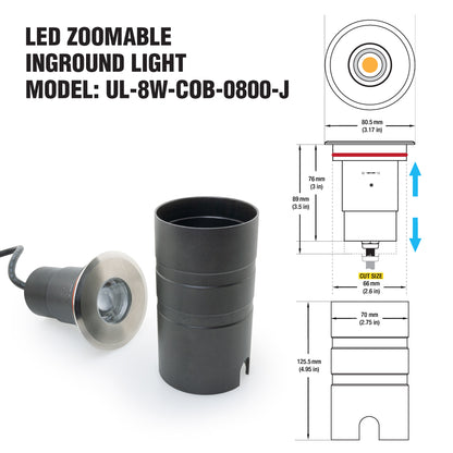 UL-8W-COB-0800-J Outdoor Round Adjustable Beam Direction Inground light, 12-24V 8W 3000K(Warm White)