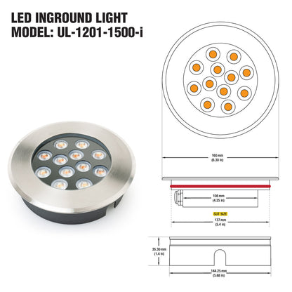 UL-1201-1500-I 6 inch Round Shallow Recessed inground light