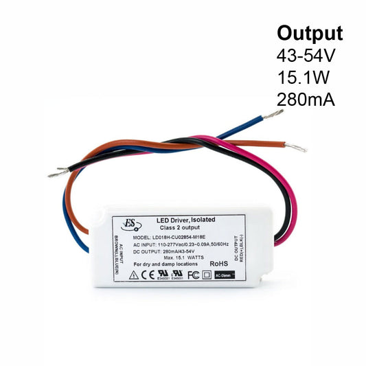 ES LD018H-CU02854-M18E Constant Current LED Driver, 280mA 43-54V 15W max, gekpower