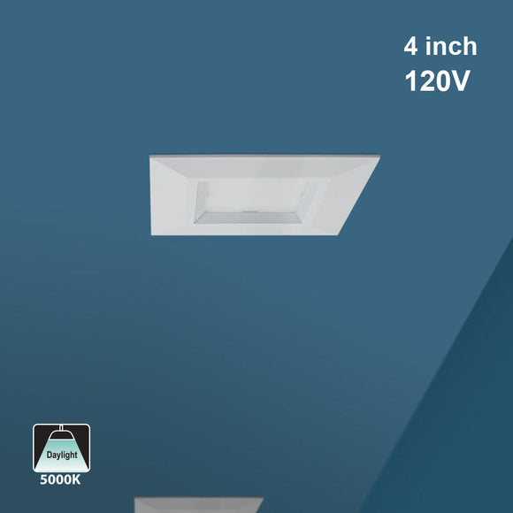 4 inch Dimmable Retrofit Square Recessed LED Downlight / Ceiling Light White Trim, 120V 10W 5000K(Daylight)