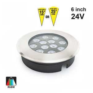 UL-1201-1500(RGBW)-I 6inch Round Shallow Recessed Changing Color Inground Up light, 24V 15W RGBW - GekPower