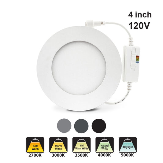 4 inch flat Round Panel Light LED-S9W-5CCTWH, 120V 9W - GekPower