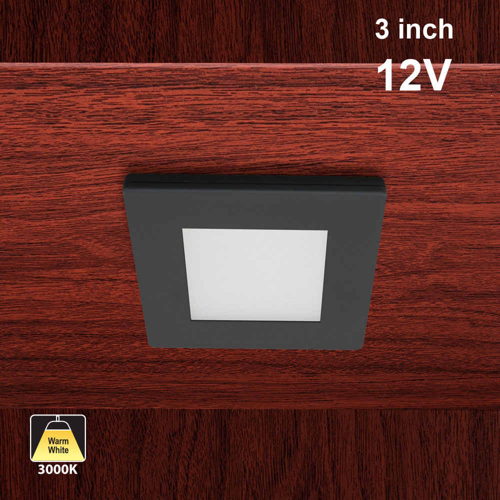 Square Cabinet Puck Light Surface Mount 12V 2.2W Black AD-107T-2.2W-12V