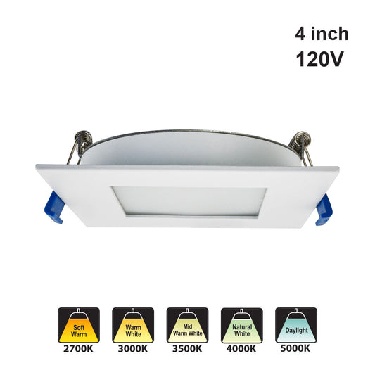 4 inch Square Flat Dimmable Recessed LED Panel Light / Downlight / Ceiling Light, 120V 9W 5CCT(2.7K, 3K, 3.5K, 4K, 5K), gekpower