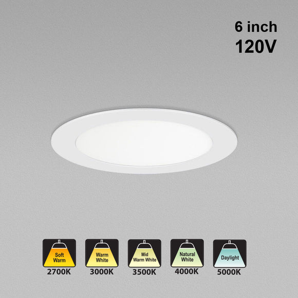 6 inch flat Round Ultrathin Recessed LED Downlight / Ceiling Light LED-6-S12W-5CCTWH, 120V 12W 5CCT(2.7K, 3K, 3.5K, 4K, 5K), gekpower