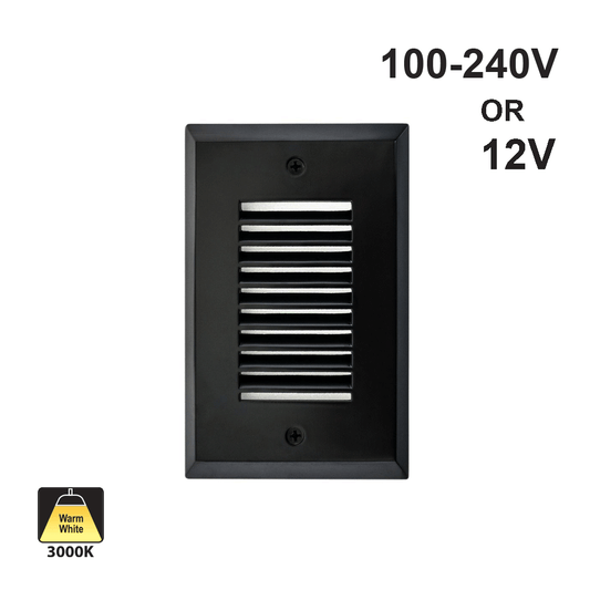 Vertical RT05HV Single Gang LED Step light, 100-240V or 12V 2W 3000K(Warm White) Black