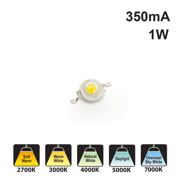 1 Watt SMD LED, 350mA, 130Lm, CCT (2.6-2.8K, 3-3.2K, 4-4.5K, 5-5.5K, 7-7.5K) - GekPower